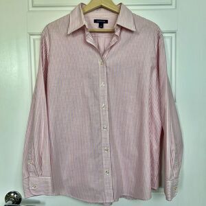 Lands End Striped Pink Cotton Button Down Shirt Women’s Size Large